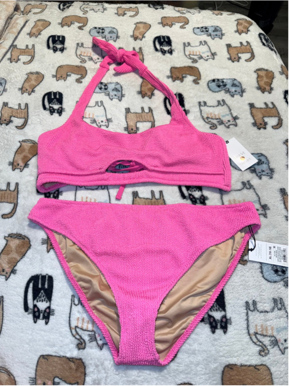 Women's Shade & Shore cut out textured scoop neck 2 pc Bikini Set XL hot pink